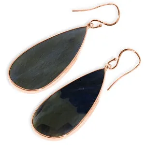 14K Solid Rose Gold Fish Hook Sapphire Earrings