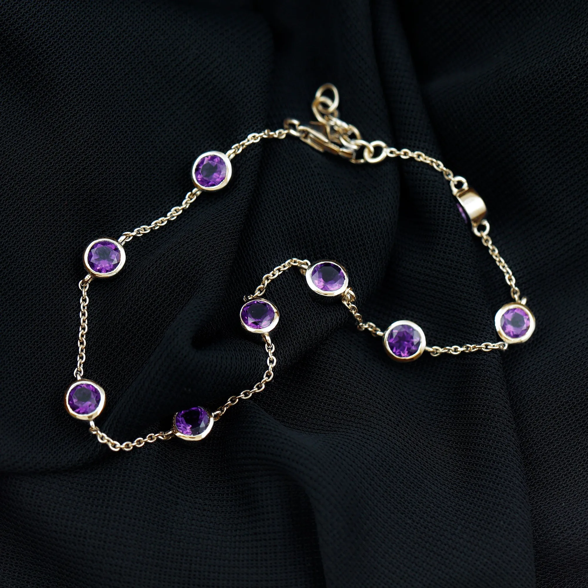 2 CT Bezel Set Amethyst Station Chain Bracelet