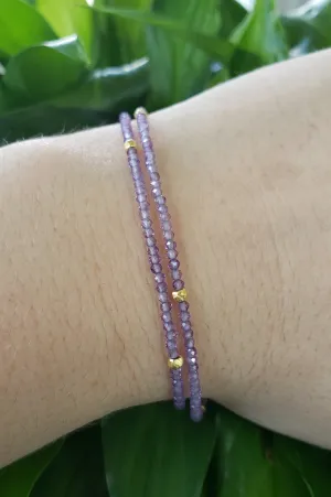 AVF Gold Filled Amethyst Double Strand Beaded Bracelet (SI3675)