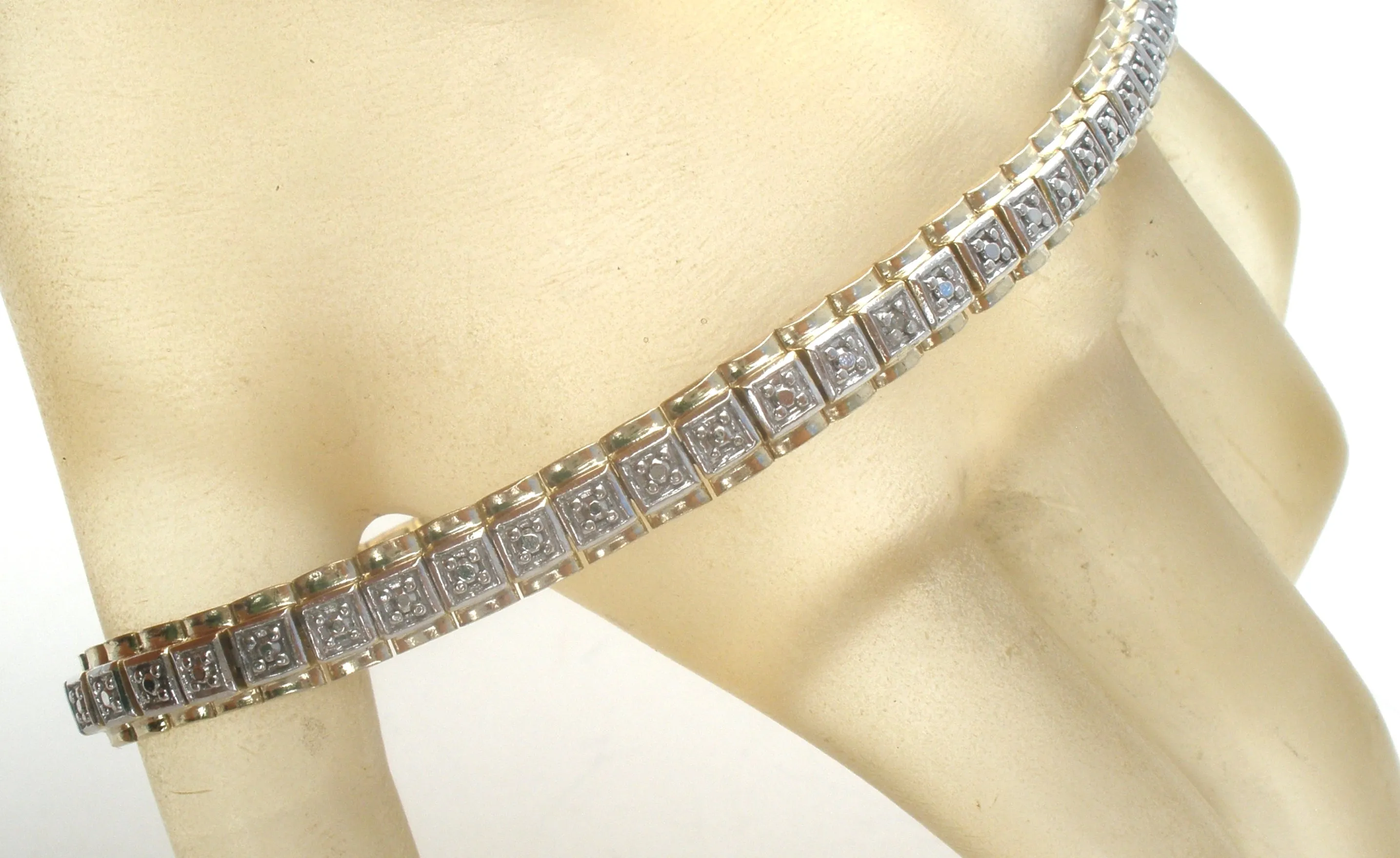 Diamond Tennis Style Gold & Sterling Bracelet