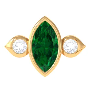 Marquise Emerald and Moissanite Cartilage Earring in Gold