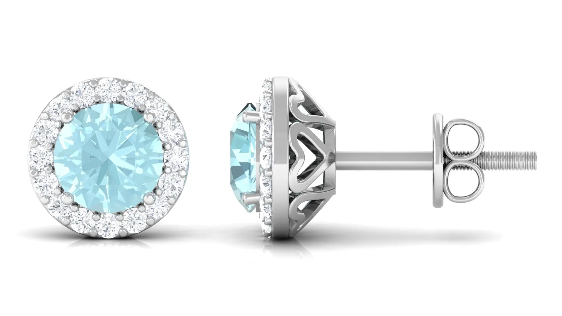 Real Swiss Blue Topaz and Diamond Halo Stud Earrings